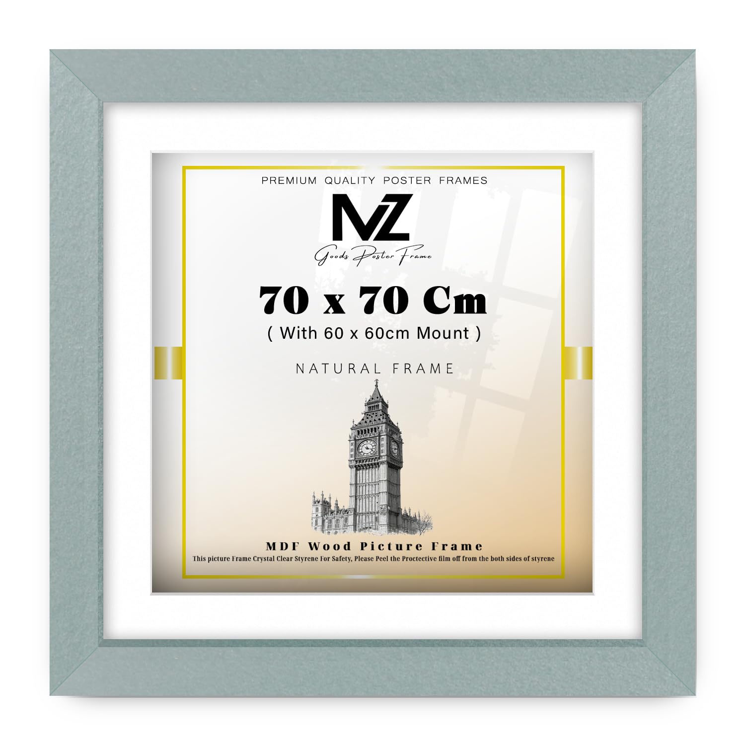 Mz Goods Silver | Mdf Decorative Picture Frame (70 X 70 Cm) With 60 X 60 Cm White Mount Modern Wall Mount | 24" X 24" Diploma, Photo, Award, Office & Home Décor [ ]