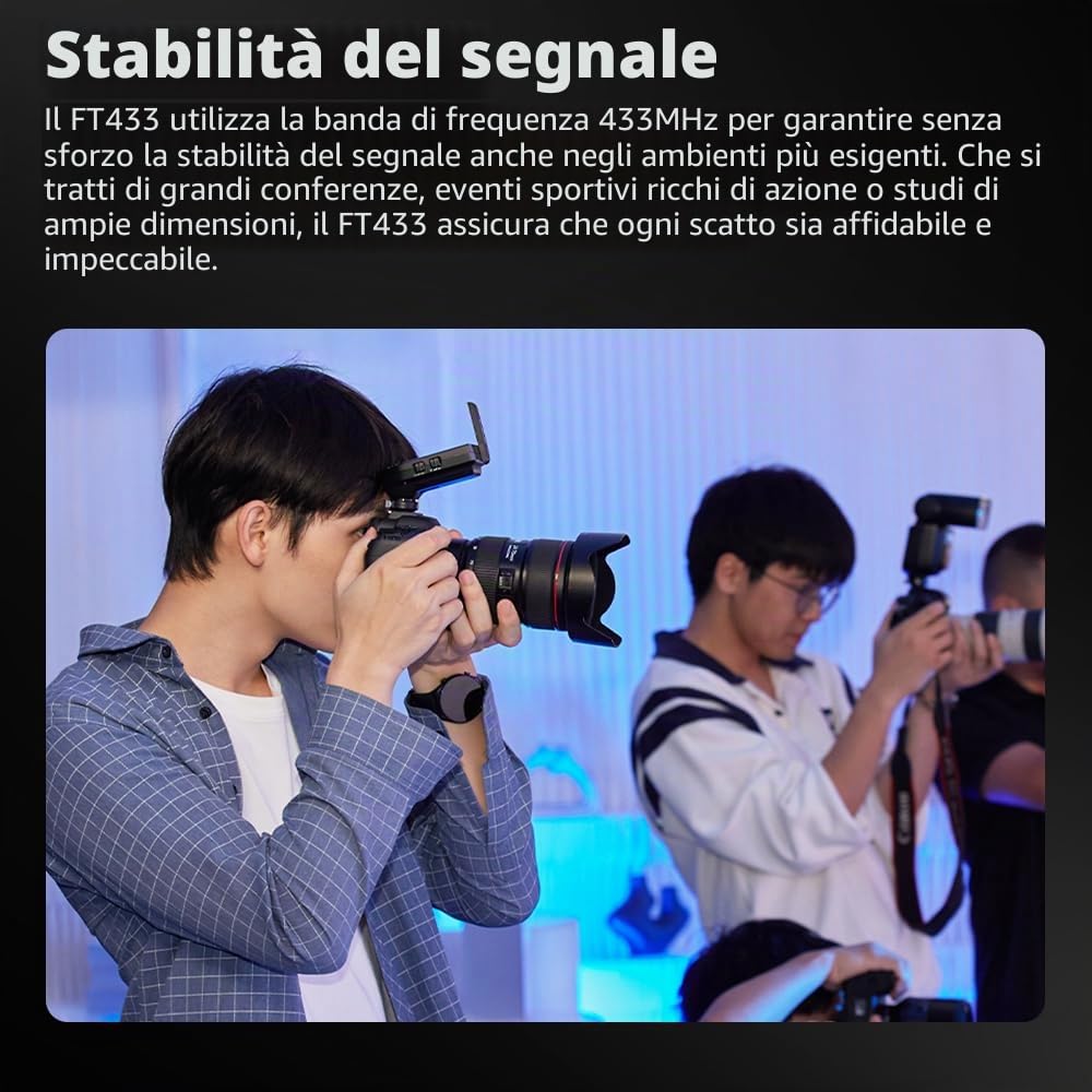 Godox FT433 C TTL trigger flash wireless per Canon, 433 MHz, HSS 1/8000s, portata 100m, LCD, 32 canali, 1-99 ID, sincronizzazione fronte/retro, controllo app Bluetooth, TCM, fuoco rapido a contatto