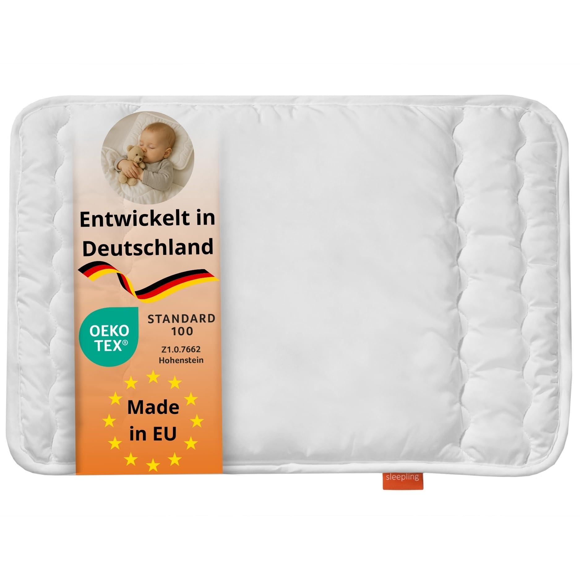 sleepling 196280 Oreiller Plat pour bébé | 100% Microfibre | hypoallergénique | Made in EU | Ökotex 100 | 60 degrés Lavable | 40 x 60 cm, Blanc
