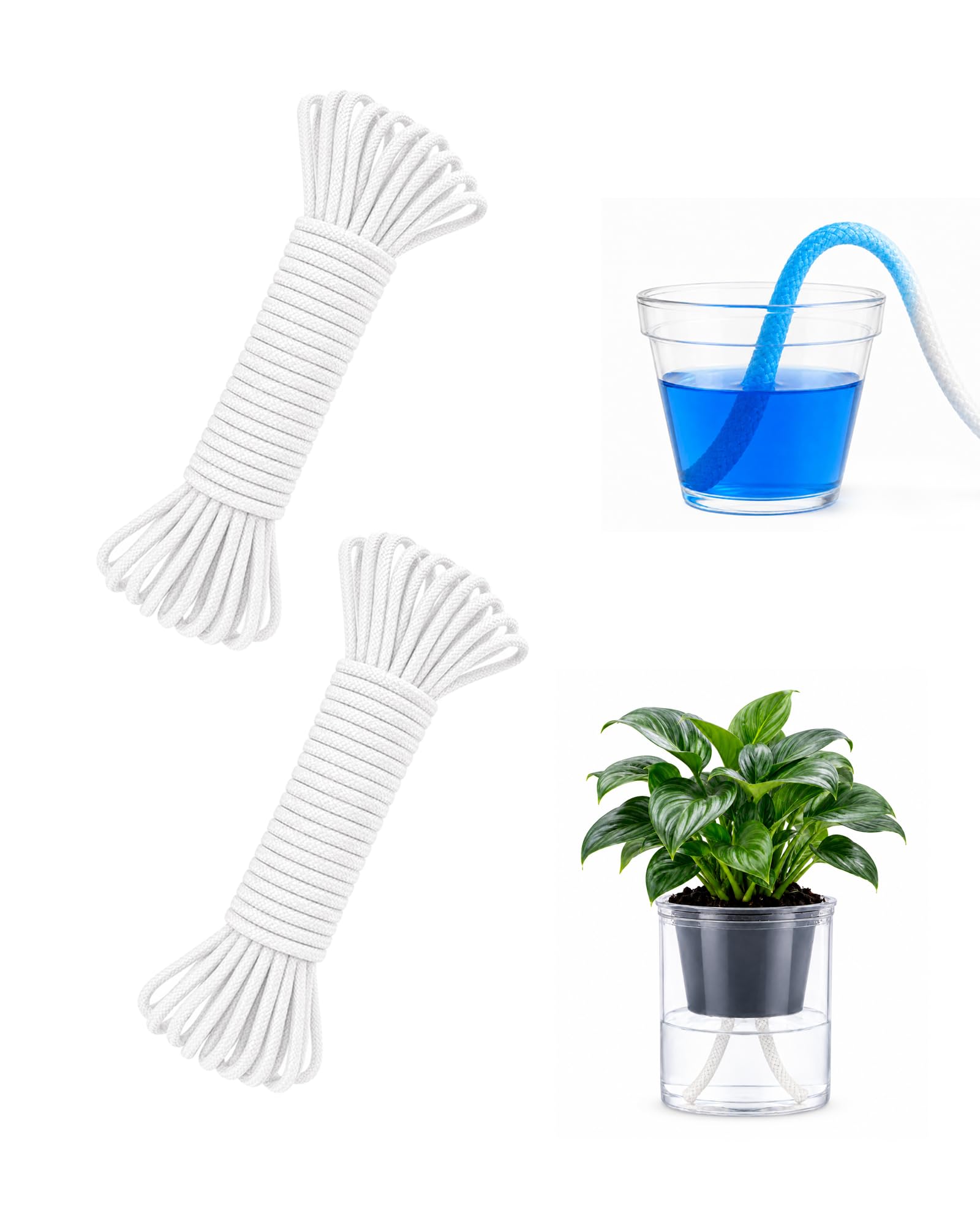 Bamworld 60ft Self Watering Wick Cord String 1/5 Inch Automatic Plant Waterer DIY Drip Irrigation Equipment Self-Watering System for Plants Holiday Vacation Plant Watering Device Rope
