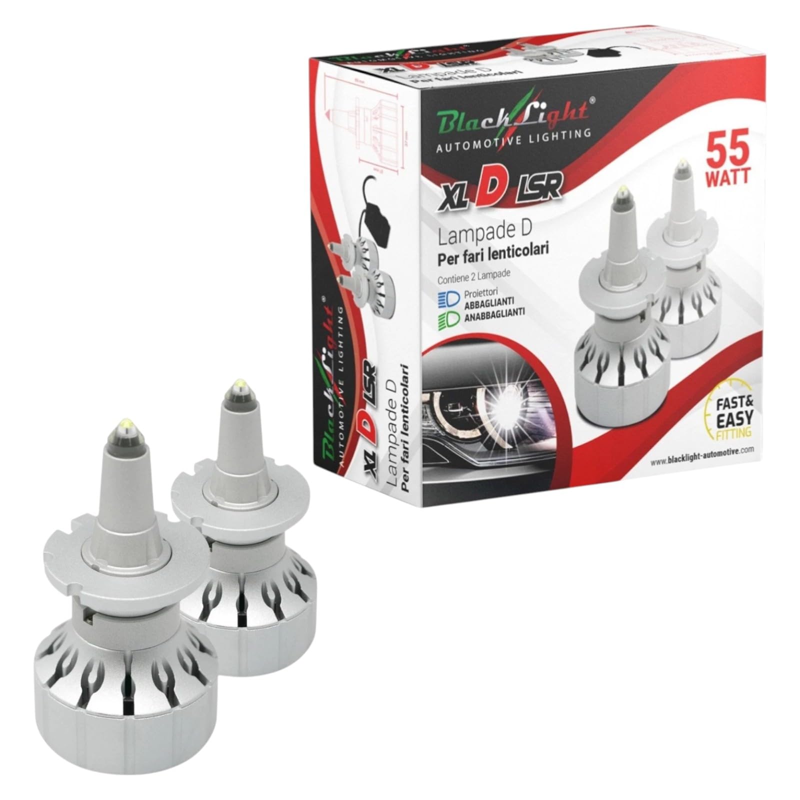 Sirius Coppia Lampadine LED D1S D2S D3S D4S 55W 6500K per Fari Lenticolari Kit Conversione Xenon - Compatibile, Non Originale