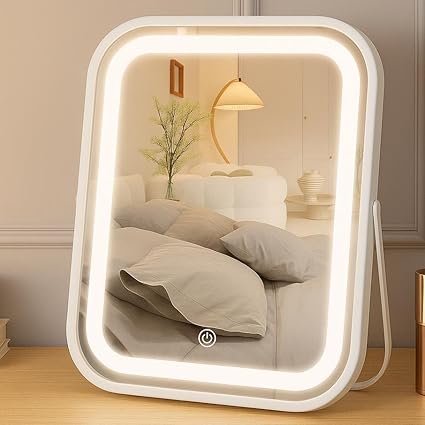 Lighted Makeup Mirror, Rechargeable Vanity Mirror with Lights 10''x8'' Makeup Mirror with Lights,Light up Mirror Touch Screen with 3-Color Lighting,for Women Gift,Travel Essentials