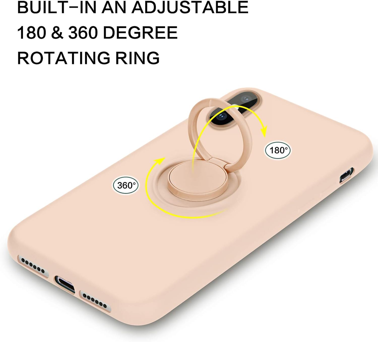 BENTOBEN iPhone X Case, iPhone Xs Case, Slim Silicone 360° Ring Holder Kickstand Support Car Mount Microfiber Liner Shockproof Non-Slip Case for iPhone X/XS 5.8"-Pink Sand