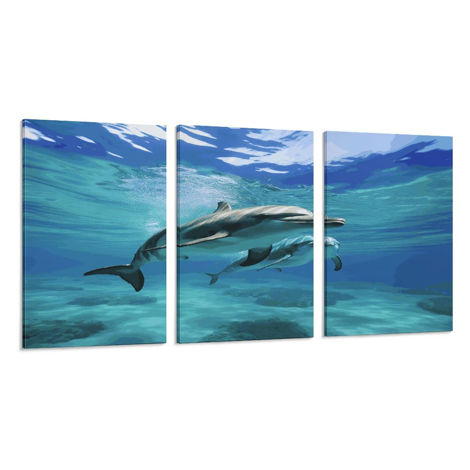 Toile murale dauphin marin triptyque vertical de qualité supérieure