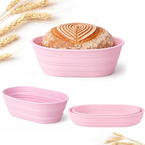 2pcs Silicone Bread Proofing Basket, Oval Sourdough Bread Baking Supplies,