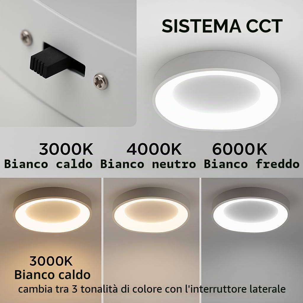 Alpinaluz Plafoniera LED da Soffitto Bianco Ø40 cm – 36 W con Luce Selezionabile 3000K/4000K/6000K – Design Ondulato Irregolare in Acciaio Opaco con Diffusore Acrilico Opal per Salotto e Ambienti