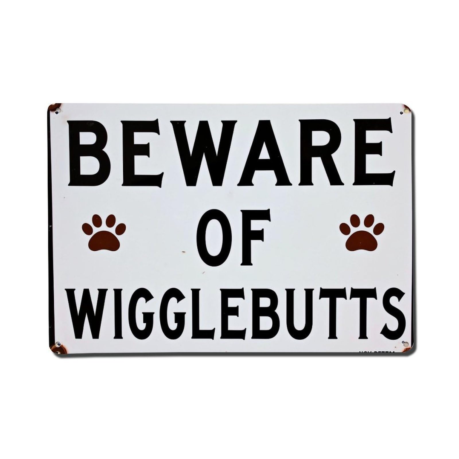 Beware Of Wigglebutts Sign With Paw Prints Retro Metal Tin Sign, Vintage Decor Art Poster for Bar, Home, Man Cave, Kitchen, Laundry Room Gift 8x12Inch