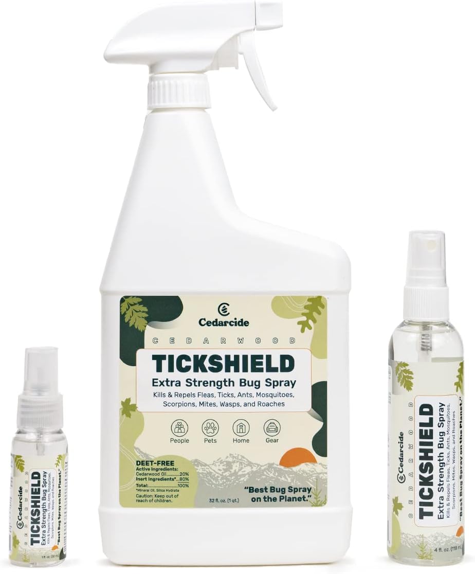 Extra-Strength Tickshield Kit | Deep Woods Cedar Oil Spray Kills & Repels Ticks, Fleas, Chiggers and Mosquitoes | Safe for People & Pets | Natural Essential Oils | Medium