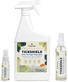 Cedarcide Extra-Strength Tickshield Kit | Deep Woods Cedar Oil Spray Kills & Repels Ticks, Fleas, Chiggers and Mosquitoes | Safe for People & Pets | Natural Essential Oils | Medium