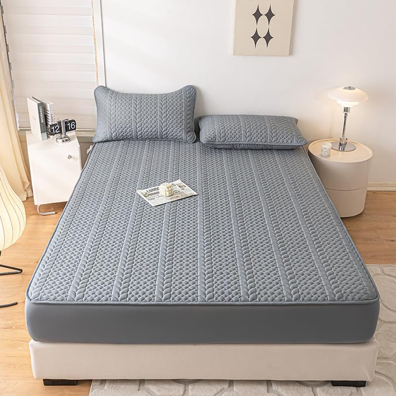 Waterproof Mattress Protector,Smooth Soft Breathable Noiseless,11" Deep Pocket, Breathable Hollow Cotton Filling Quilted Mattress Protector (Dark Gray,California King)