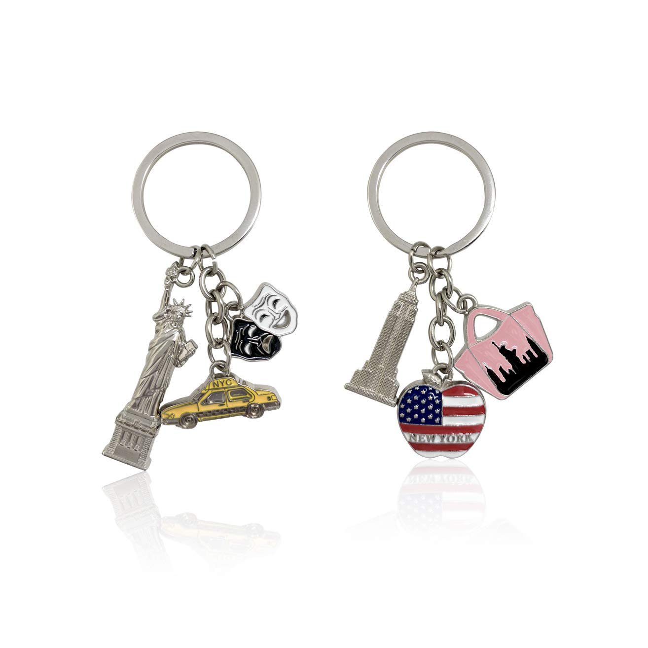 NYC Metal Keychain, New York Souvenir Color Key Ring, 2 Pack, The Statue Of Liberty, USA Flag, The Big Apple