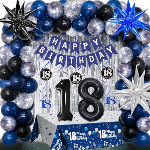 18th Birthday Decorations for Boys Men Girls Dark Blue, Number 18 Balloons
