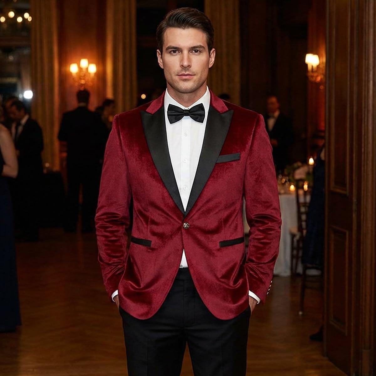 Men's Velvet Blazer One Button Casual Tuxedo for Men Blazer Lapel Prom Party Wedding Banquet - Image 2