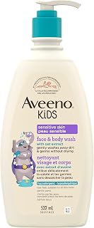 Aveeno Kids Sensitive Skin Face & Body Wash with Oat Extract, 532mL | Nourishing Oat Extract to Wash Away Dirt and Germs W...