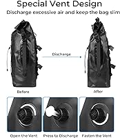 Vista 4 de Mochila impermeable para hombres y mujeres – Mochila flotante enrollable para kayak, rafting, canotaje, playa (negro)