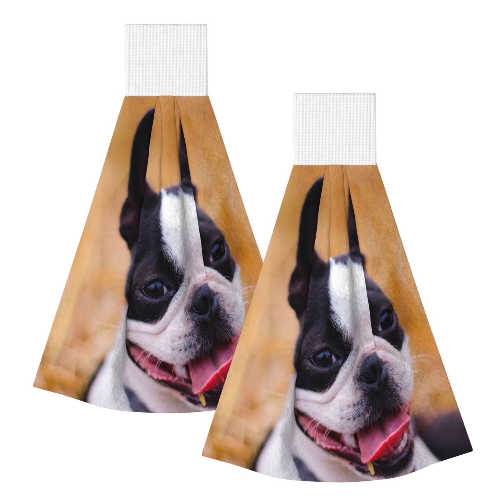 DOPKLNA Boston Terrier Bokeh Dogs Pets Boston Terrier, 2 Pcs Hanging Coral Fiber Hand Towels for Bathroom, Absorbent Kitchen Towels