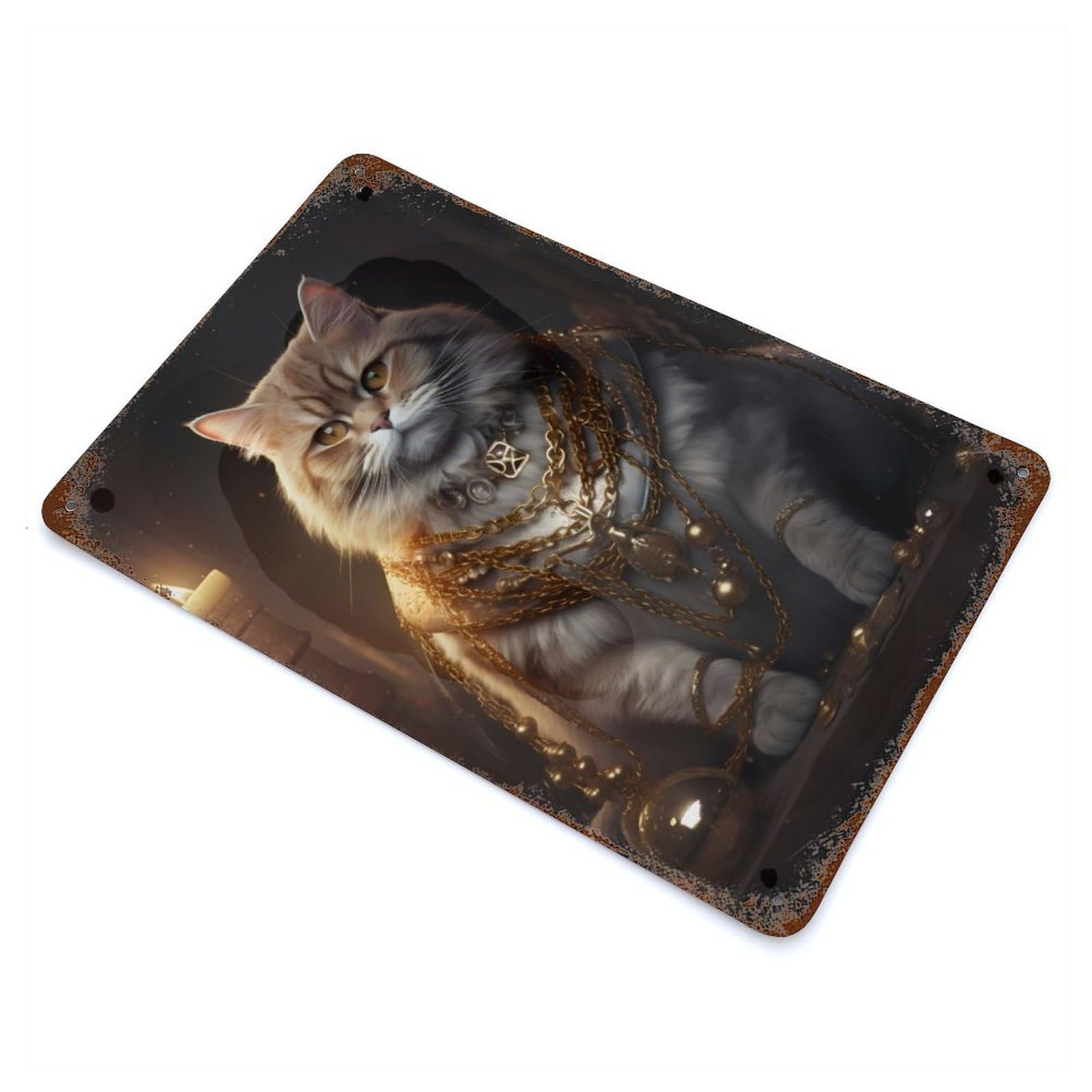 Rust Effect Fat Cat Rich King Vintage Rust Metal Sign 11.8"x7.9", Classic Wall Plaque for Shed, Workshop And Garage Wall Decor