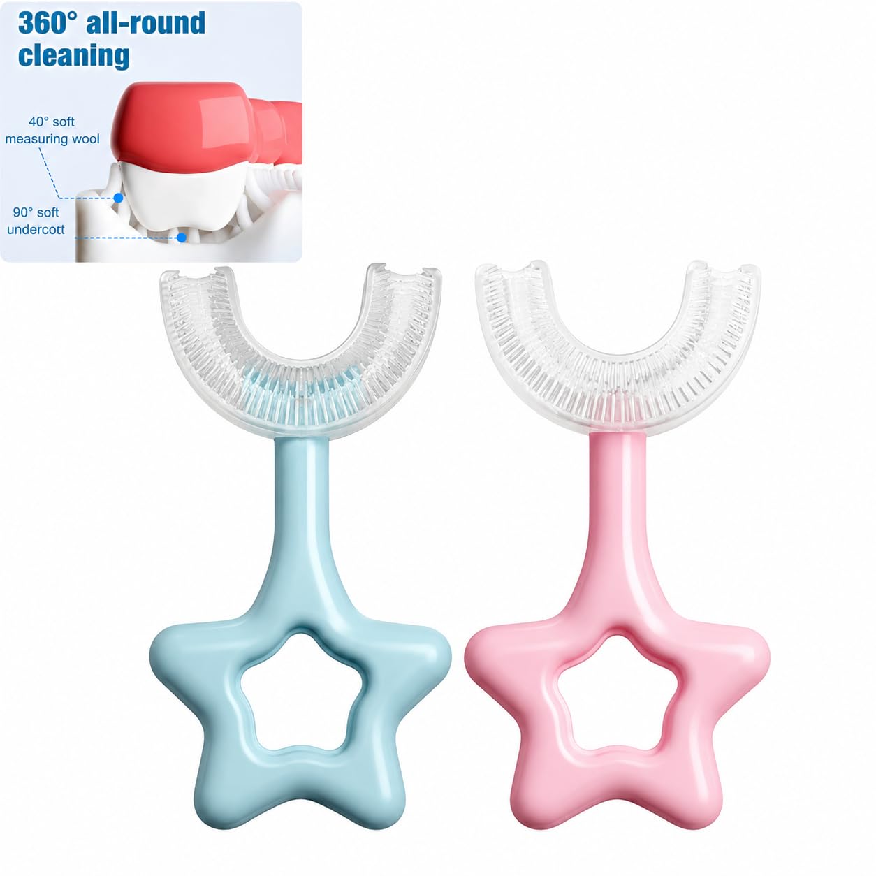 XXYZ Toothbrush for Kids with U Shaped Silicone Brush Head for 360 Degree Cleaning Suitable For 2-6 Years, Manual, Heart Design, Multicolor, Pack of 2-image-21