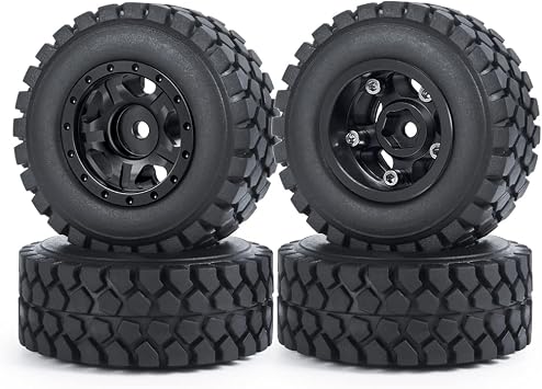 RC Beadlock Wheels and Tires 4Pcs 1.0" Micro Crawler Tires for Axial SCX24 90081 Deadbolt 1/24 RC Crawler Car Black, 50mm