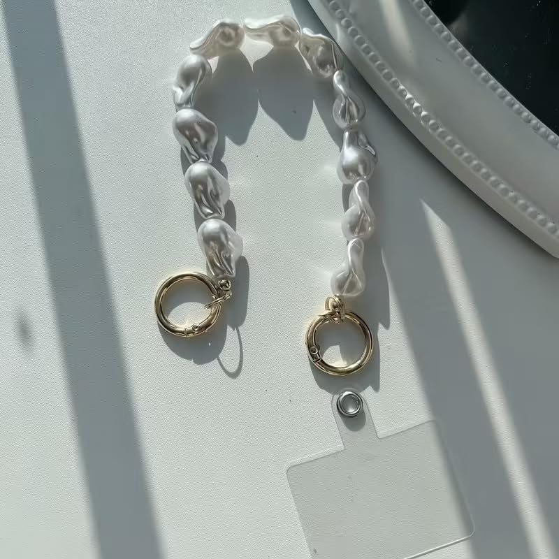 Image of Pearl Phone Charm Chain for Mobile, Cute Beaded Phone Lanyard Strap with Hanging Loop, Aesthetic Korean Style Mobile Accessory for Girls & Women Compatible with Android Phone & Smartphone