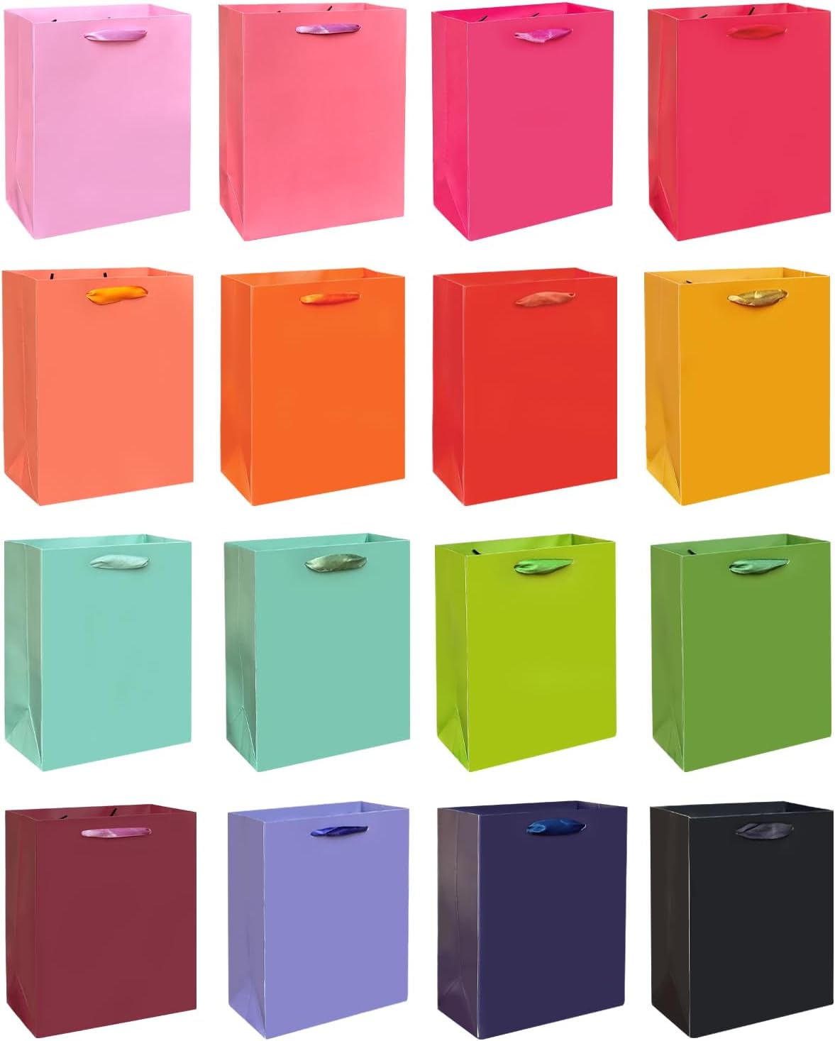Gcardist 16 Colors Gift Bags with Tissue Paper for Wedding, Birthday, Party Supplies-7.9"x4.3"x9.6" Light Color Series Medium Size Cardboard Gift Bags （16pcs Bags + Tissue Paper ）
