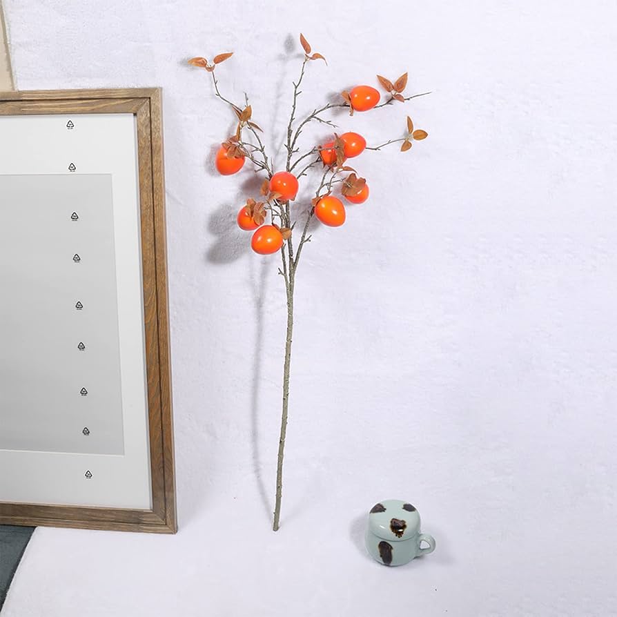 Amazon|WERTSWF 人工柿の木の枝 4個パック 9頭 人工柿の果実 DIY Amazon|WERTSWF 人工柿の木の枝 4個パック 9頭 人工柿の果実 DIY