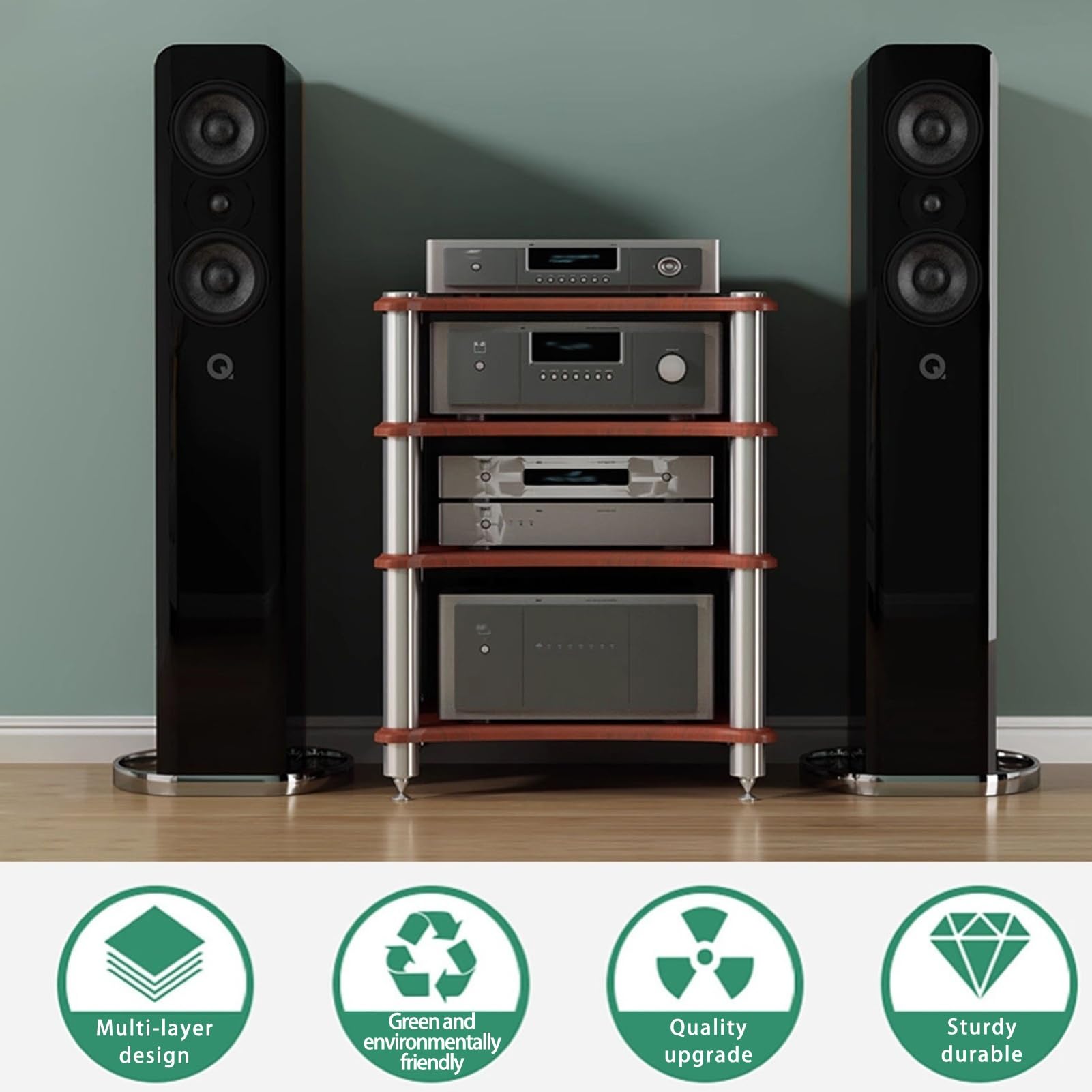 Stojak na Gramofon Szafka na Media, Narożne Półki Audio Wideo do Rozrywki, Szafka Stereo Półka na Media do Domowej Konsoli do Gier Odtwarzacz DVD(Natural,3 tier 61cm/24.4in)