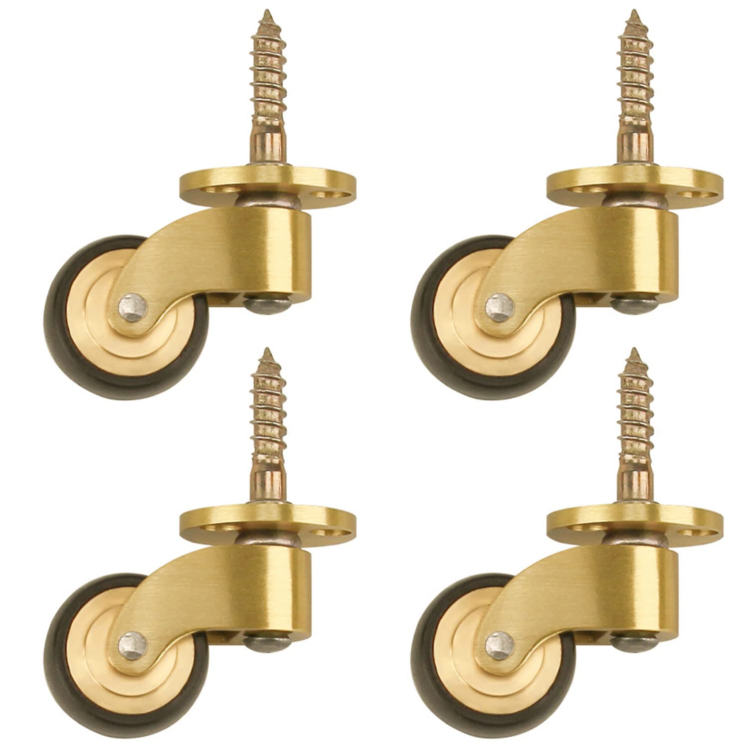 RZDEAL4PCS Solid Brass Caster Wheel,26mm Antique Style Casters,Moving Caster Wheels,360° Swivel Caster,Vintage Rubber Castors for Trunk Box Furniture Cabinet Sofa Trolley Chairs Bed