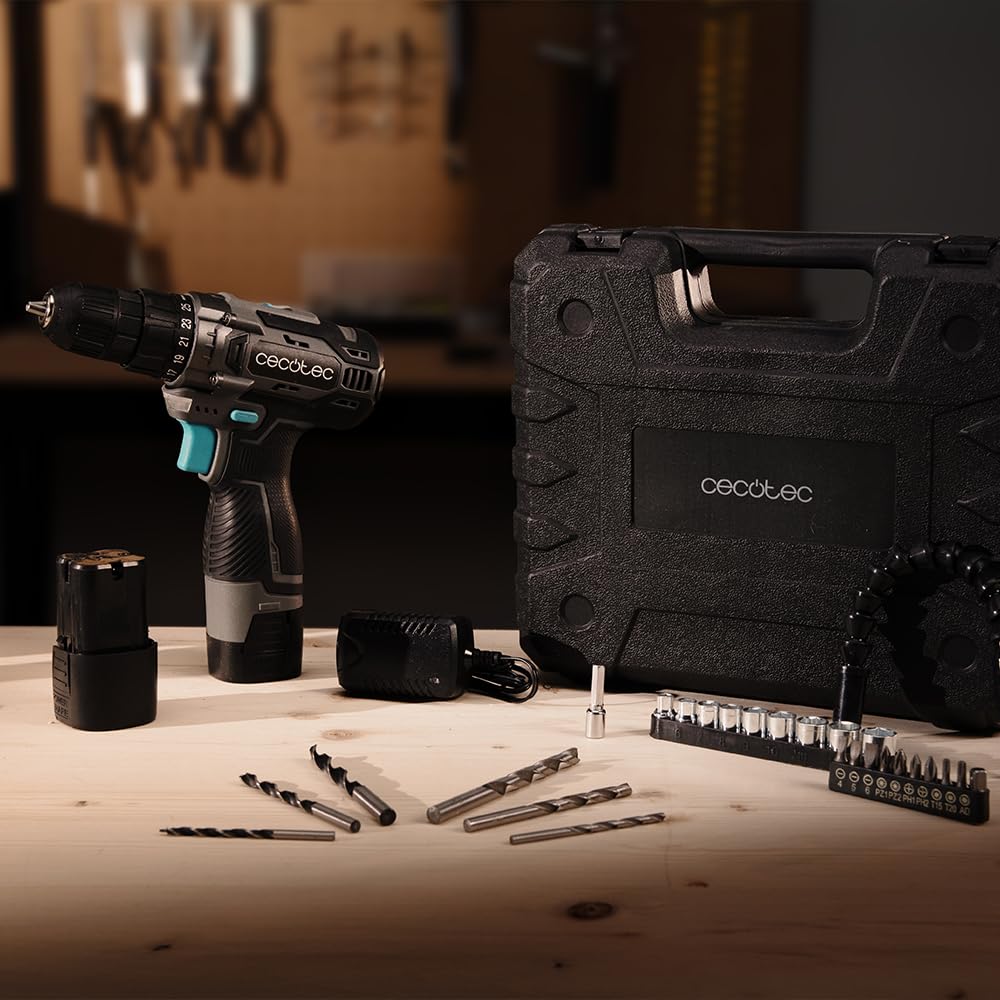 Cecotec Perceuse Visseuse à 2 Batteries 16V et 2000mAh PowerForce 1620 Easy Hand. 2 Niveaux de Vitesse jusqu'à 1500 tr/min, Couple de Serrage de 38Nm Réglable en 25+1 Niveaux.