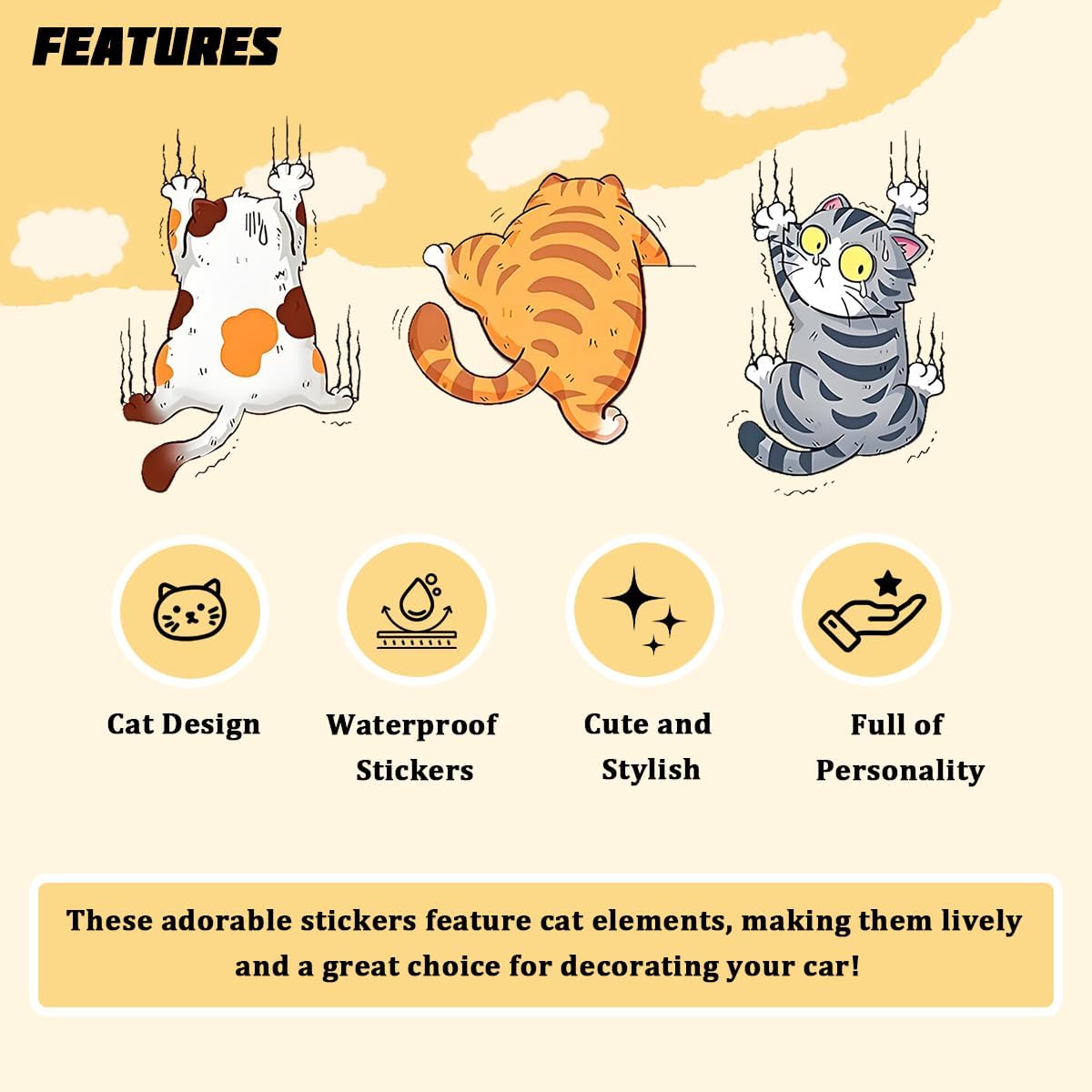 3PCS Scratch Cat Car Sticker, Vinyl Three Funny Cats Vehicle Bumper Decal, Removable Automotive Exterior Decoaration Accessories, Universal for Truck Motorcycle SUV (Large) image 3
