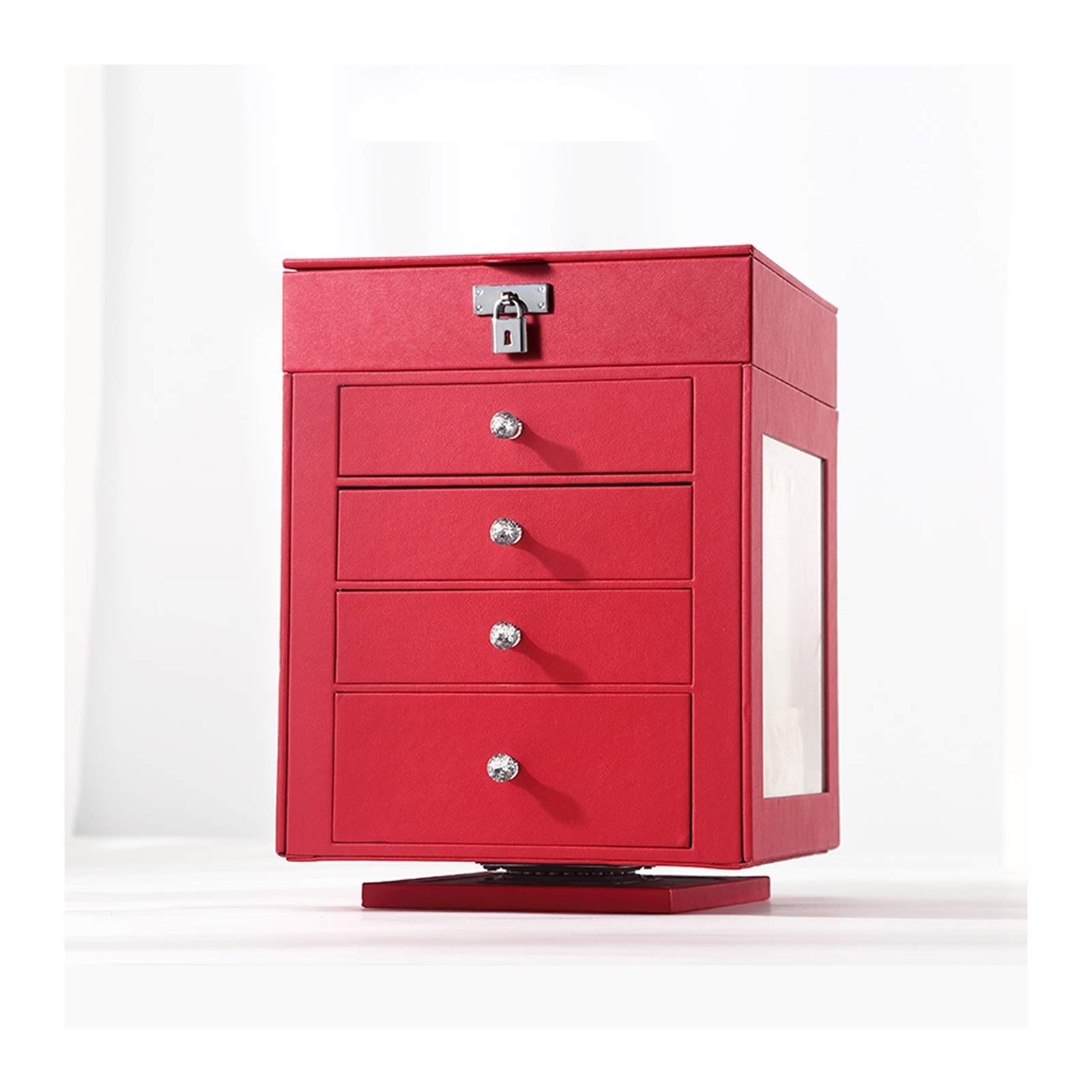 HDBCYUAZ European Style PU Leather Jewelry Box, Large Capacity Luxury Earrings, Necklaces, Rings, Watches, Storage, Rotatable, 5 Layers