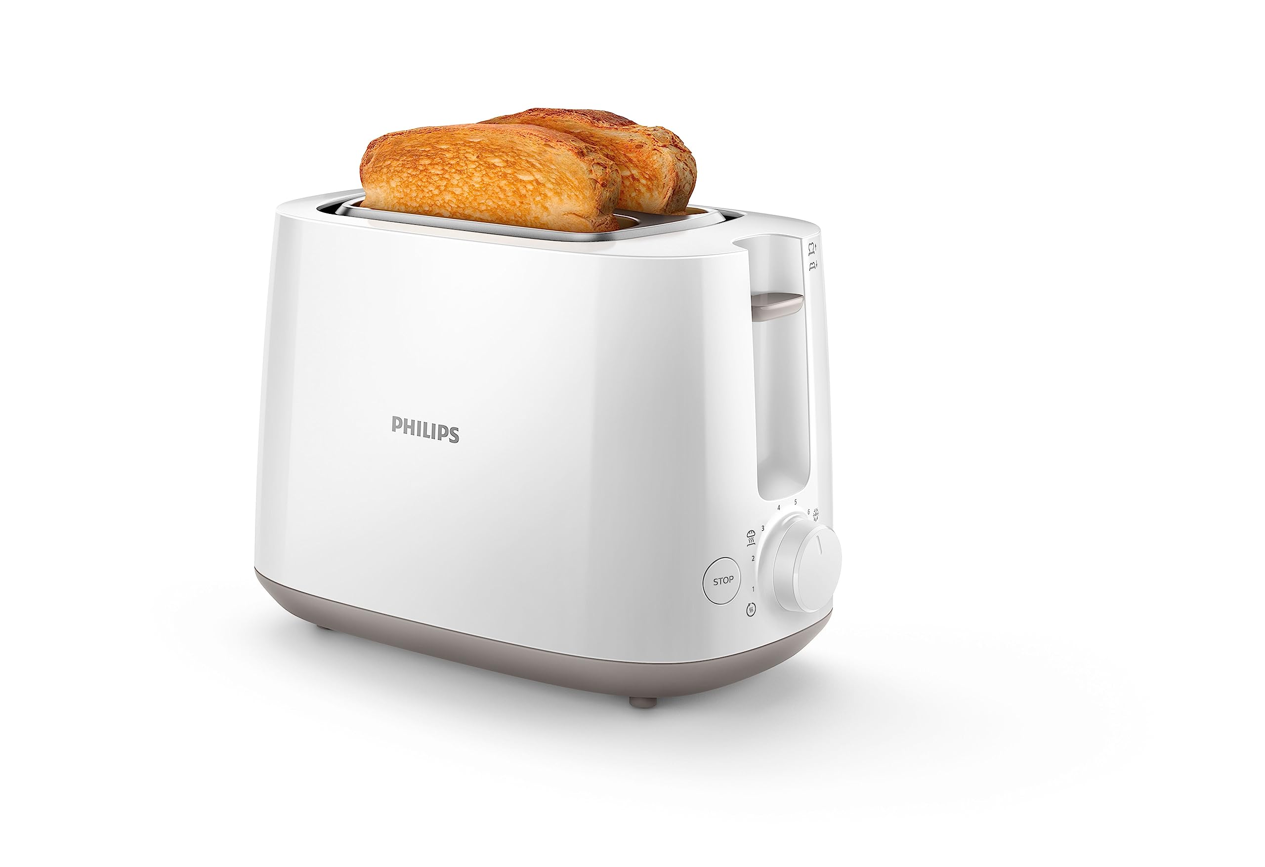 Philips Daily Collection Toaster – 2 Wide Slots, 8 Levels of Browning, Built-in Baked Warmer, Defrost and Auto Shut-Off (HD2581/00)