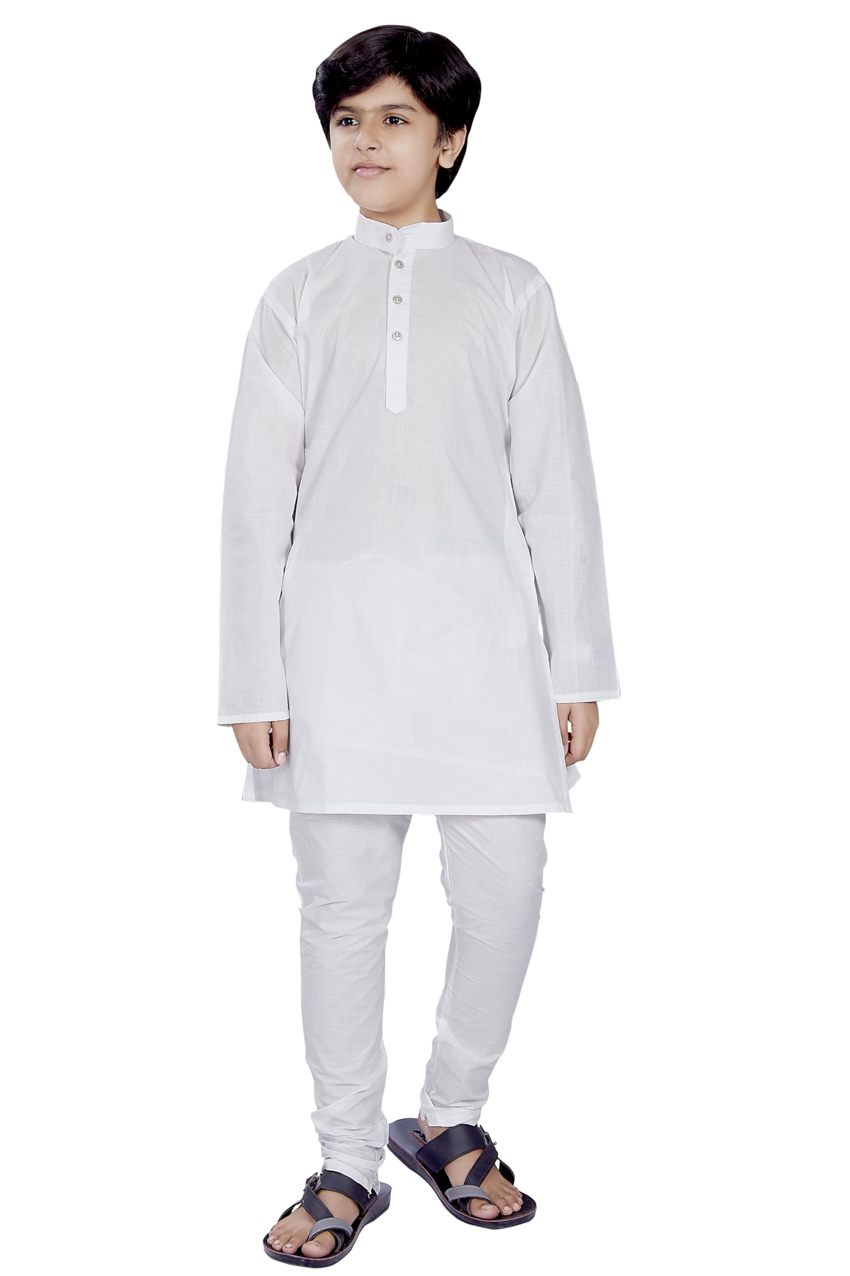 Divisive Boy's Plain Cotton Blend Ethnic Kurta Pyjama Set (Dkd1_20_White)