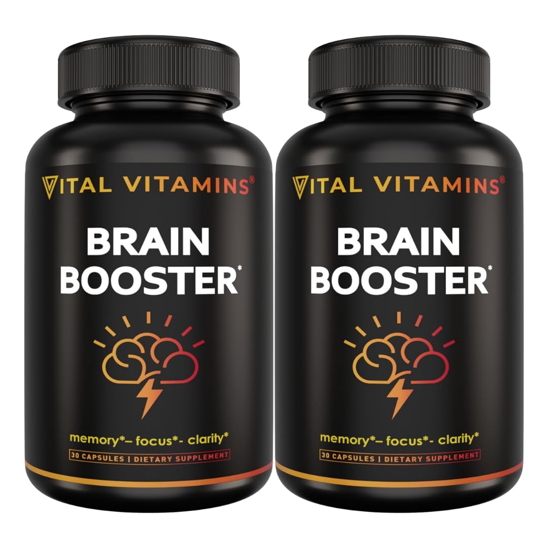 Brain Supplements for Memory and Focus (2-Pack)– Nootropic Brain Booster with Ginkgo Biloba, Rhodiola, B12 – Caffeine-Free Support for Adults & Seniors – 60-Day Supply