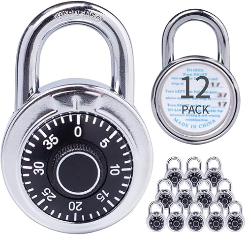 Candados de combinación con cuerpo de metal, uso en interiores para taquillas de gimnasio y casillero escolar, Negro, paquete de 12