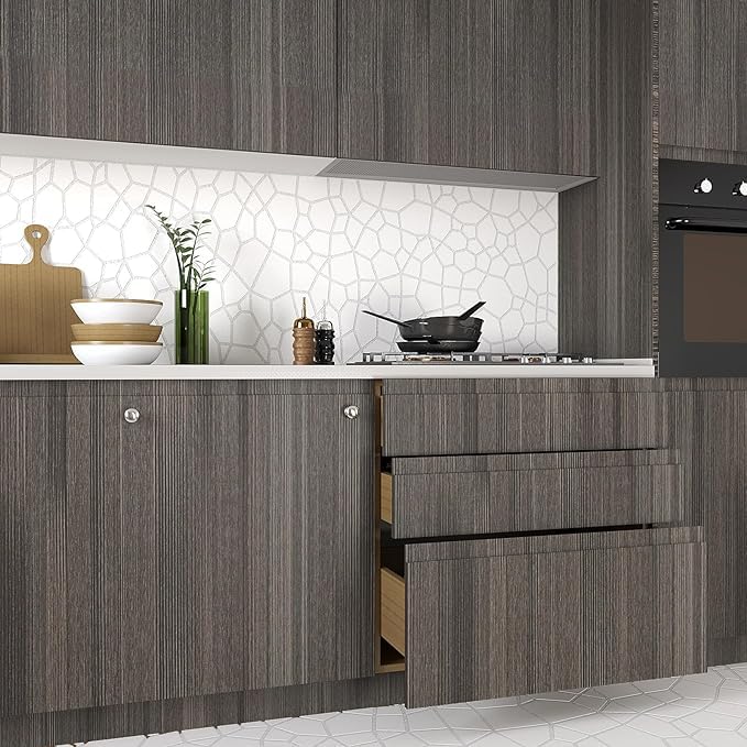 Image of SUNBIRD Wood Furniture Wallpaper Vinyl, Self-Adhesive Wood Wall Paper, Almirah,Kitchen Home Decoration 24in x 3 Meter (Charcol Grey Wood)