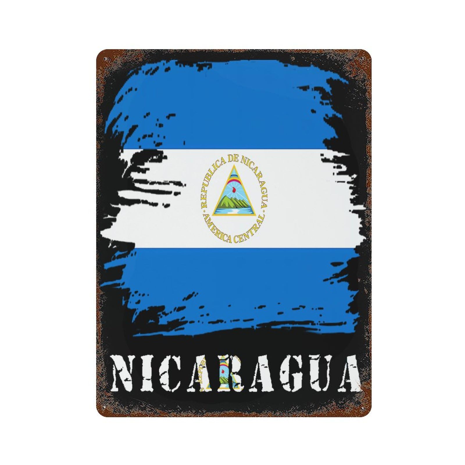 KWQDOZF Vintage Nicaragua Nicaraguan Flag Theme Metal Tin Sign,Vintage Iron Hanging Plate Vertical with Rust Poster Wall Decor 12x16inch