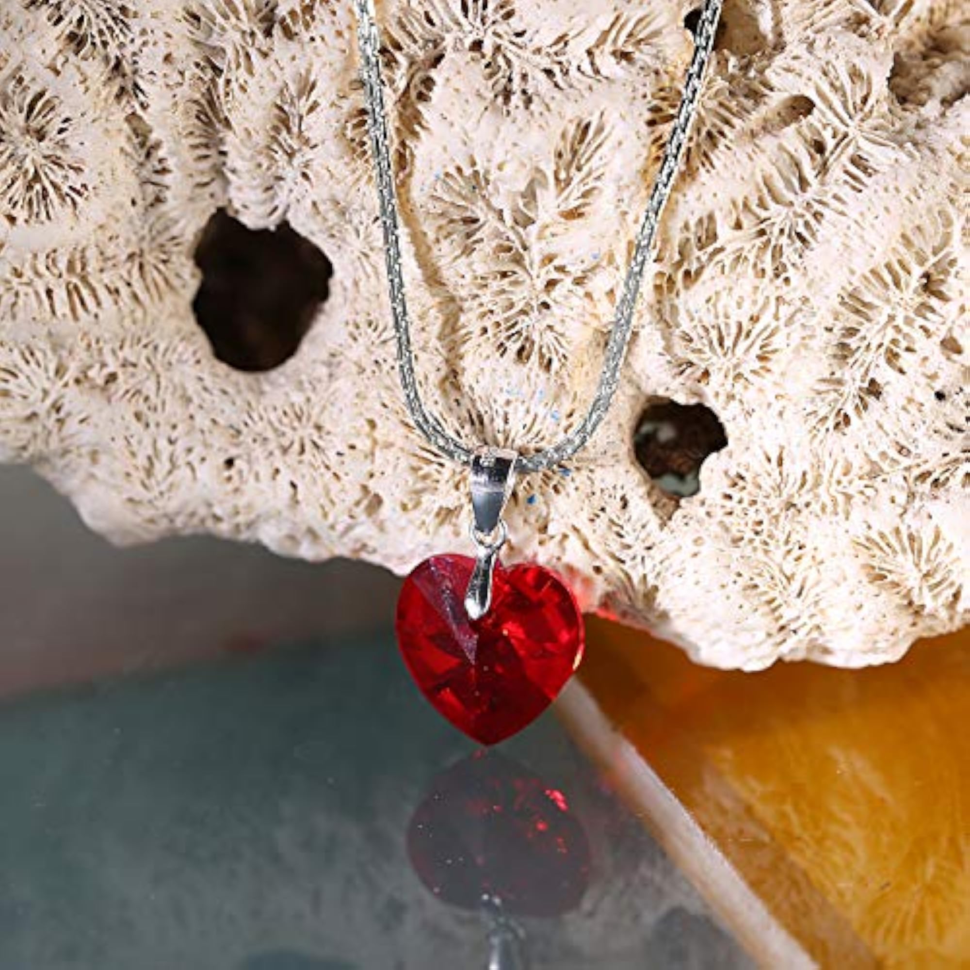 Women's 925 Silver BIS Hallmarked Valentine Heart Pendant Chain, Red