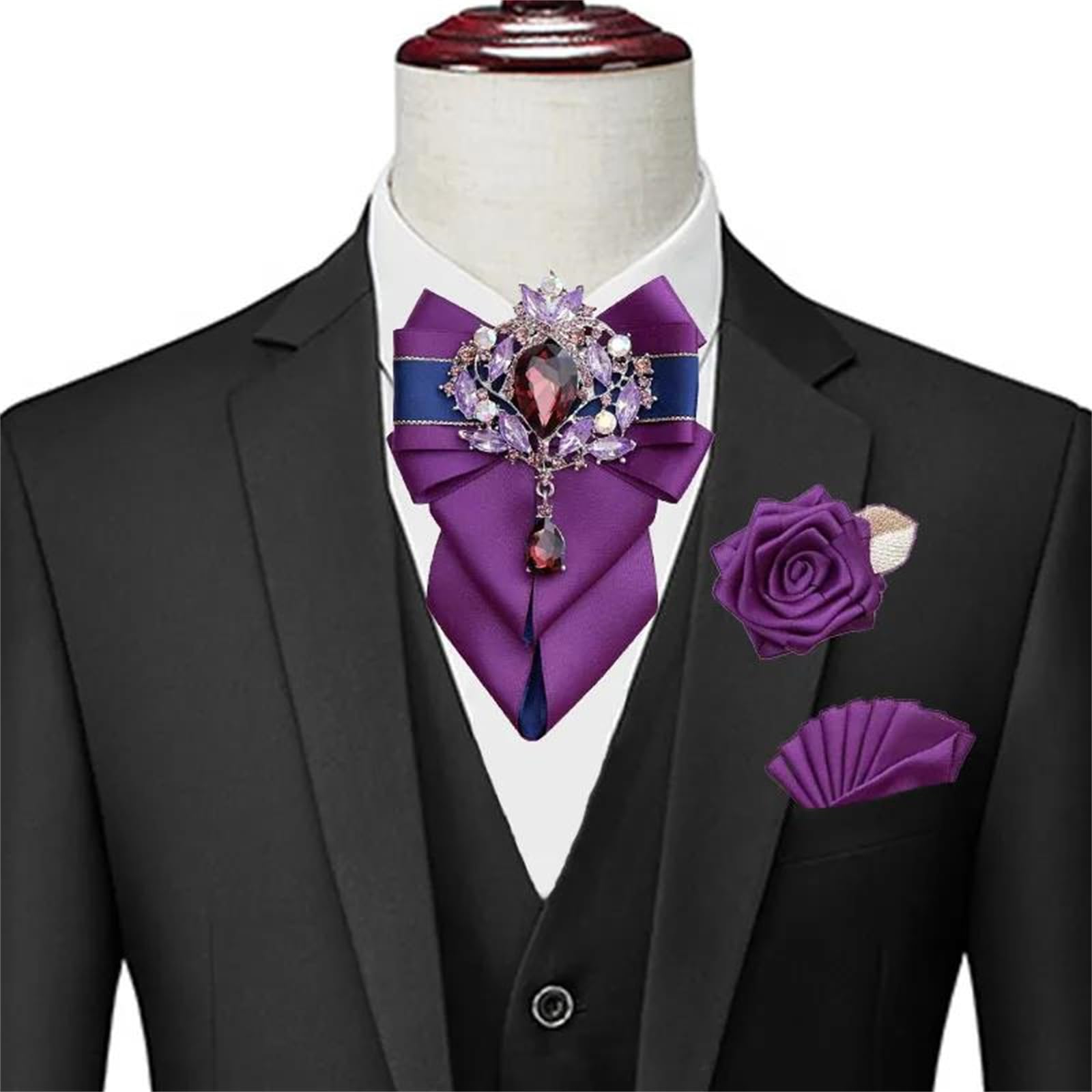 CMBSSTFC Damen Herren Britische Luxus Fliege Brosche Set Strass Kragen Blumen Pin für Hochzeit Corsage