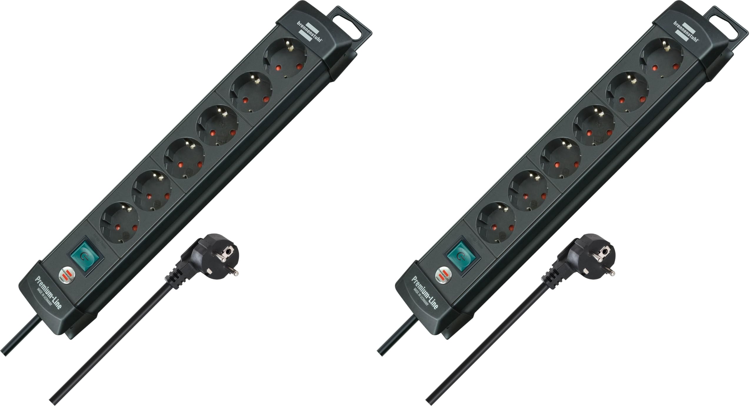 Brennenstuhl Premium-Line regleta de enchufes con 6 Tomas de Corriente (Cable de 3 m, con Interruptor, Fabricado en Alemania) Negro (Paquete de 2)