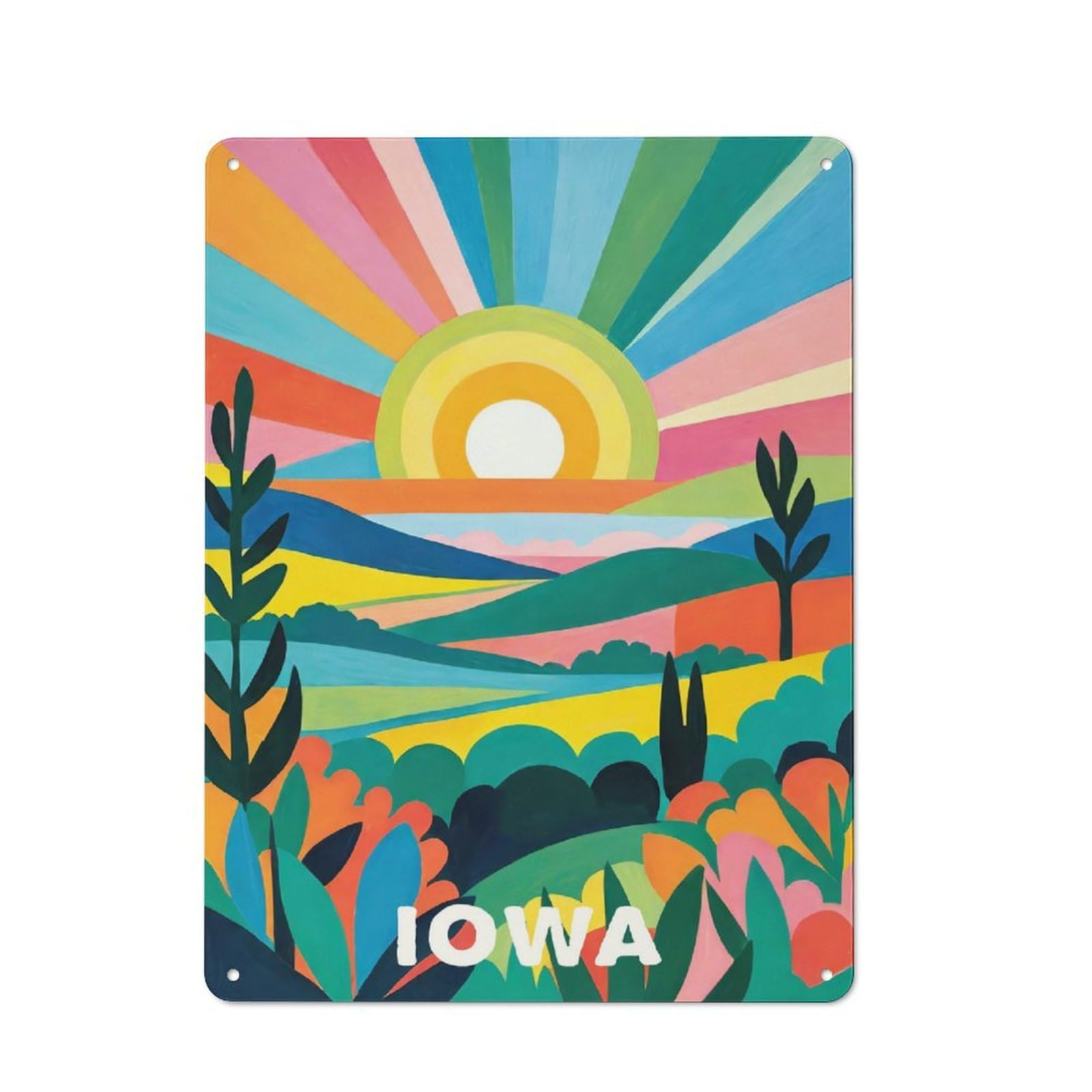Junmoney Style-12 Colorful Iowa Fine Art Metal Wall Decor Sign, Small Wall Accent For Garden Room, Patio, Kitchen Or Country Home, 40X30cm