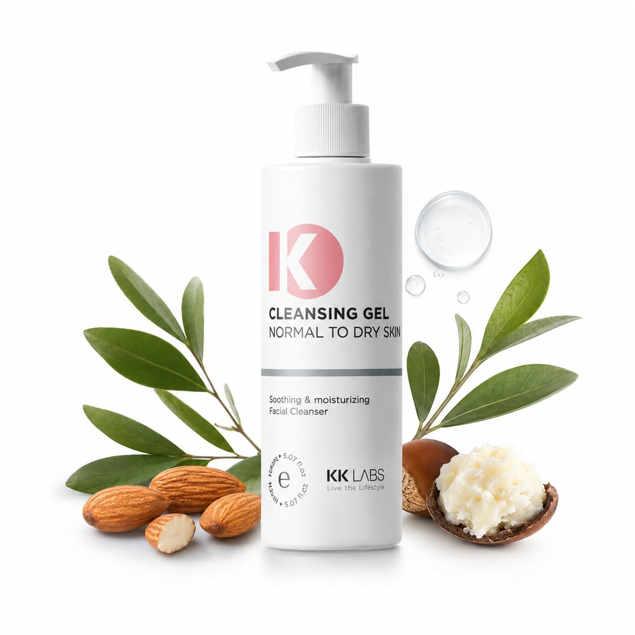 KK Labs Cleansing Gel for Normal to Dry Skin 150ml - Gentle Daily Face Wash That Cleanses Without Tightness or Dryness, Leaves Skin Soft, Comfortable and Refreshed, Men and Women