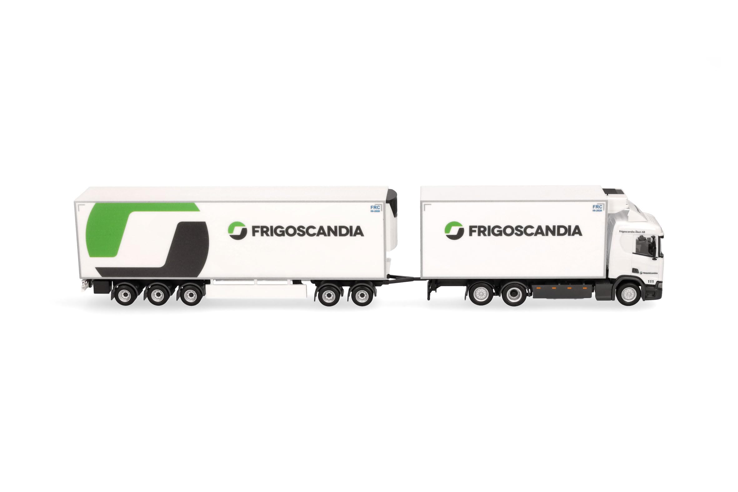 herpa modello di camion Scania CR20 ND Kühlkoffer-Schwedencombi Frigoscandia (Schweden/Helsingborg), in scala 1:87, pezzo da collezione, modello tedesco, statuetta plastica