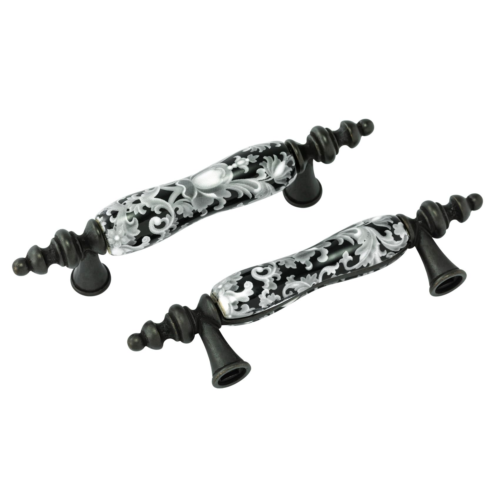 Ceramiczna gałka do szuflady, czarno-biała, rustykalna gałka do szuflady do szafek kuchennych, okuć meblowych (4, 76 mm) 4 sztuki