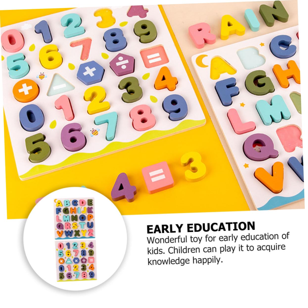 Puzzle Educativo in Legno per Bambini 2 Set, Alfabeti e Numeri | Festa Scuola Decor, Giochi in Legno, Giocattoli per Riconoscimento delle Lettere, Hand-eye Coordination