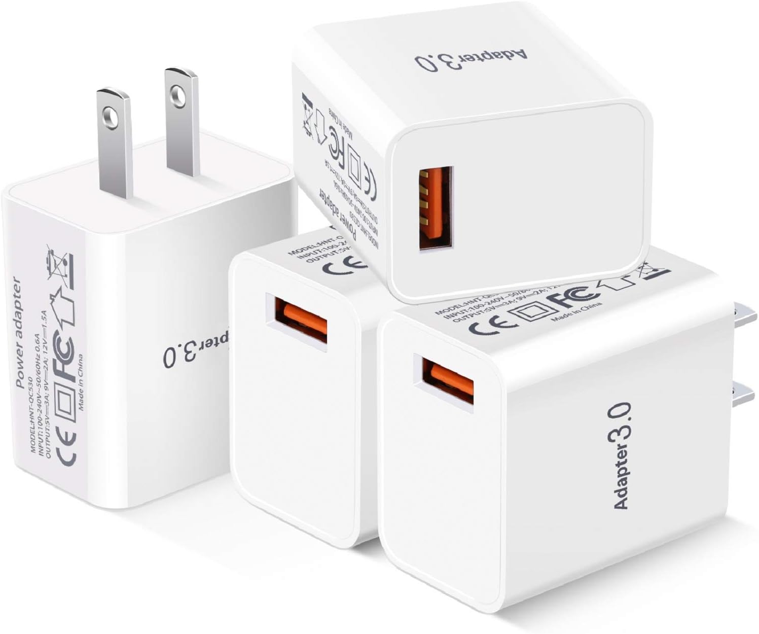 Fast Charge 3.0 Wall Charger, 18W USB Wall Plug 3A Fast Charging Block Power Adapter Compatible with Wireless Charger iPhone 16 15 14 Pro Max 13 12 11 XR Galaxy S23 S22 A03s, 4Pack White
