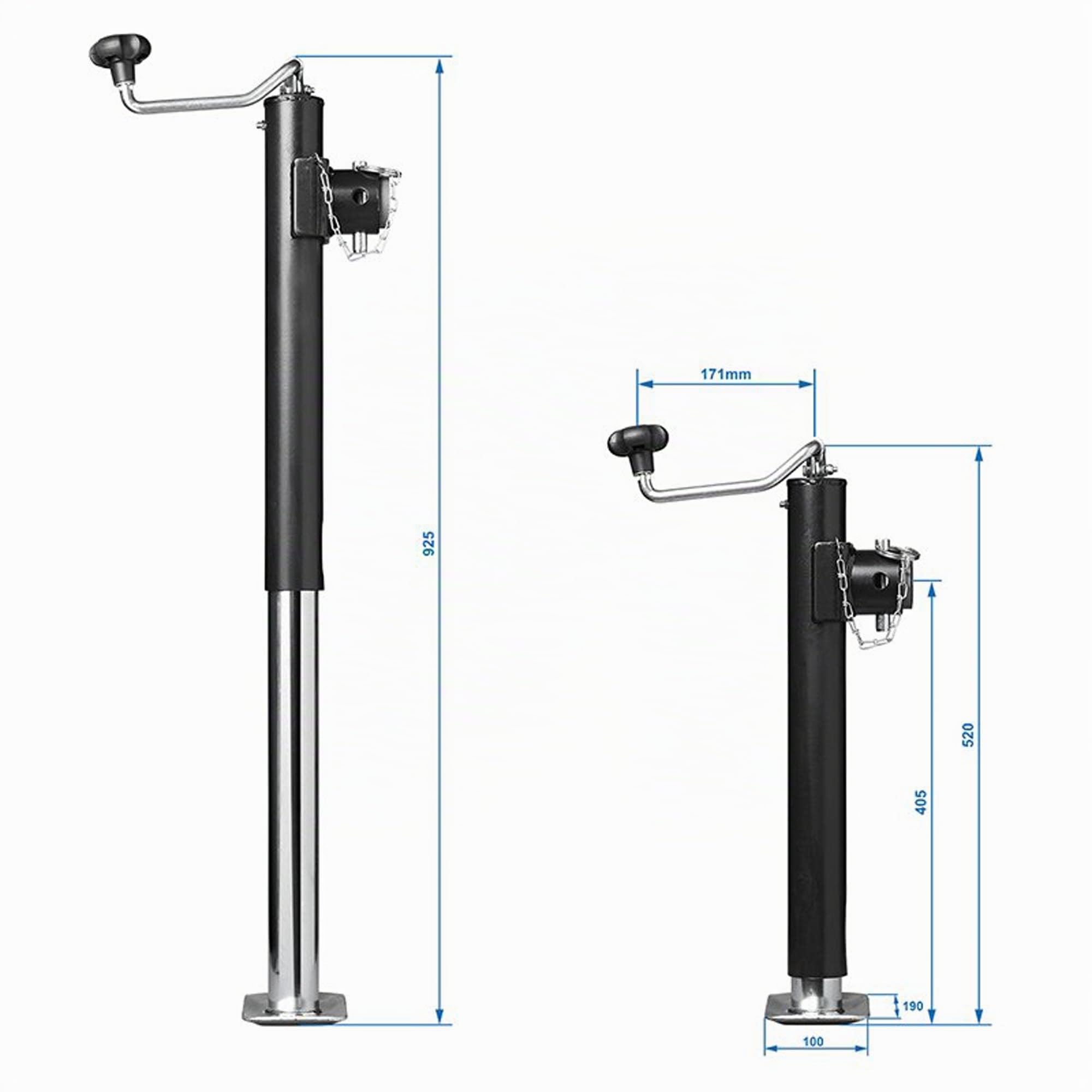 The Drive Ausdrehstütze für Anhänger 520-900mm Obenschlinger klappbar 2500kg mit Flansch