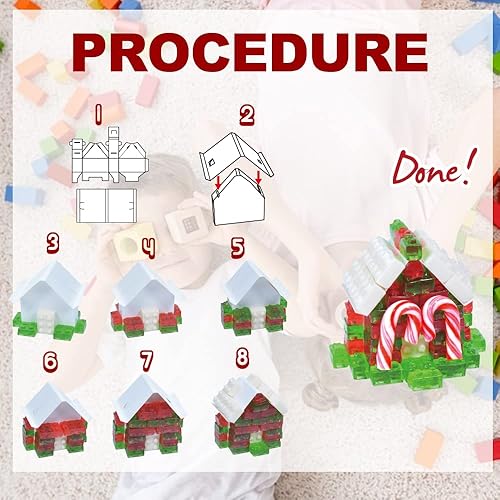 Miniatura 4 de Amos Bloques de gomitas de caramelo de Navidad 4D, bloques comestibles para casa de Navidad con bastones de caramelo, aperitivos de frutas, sin