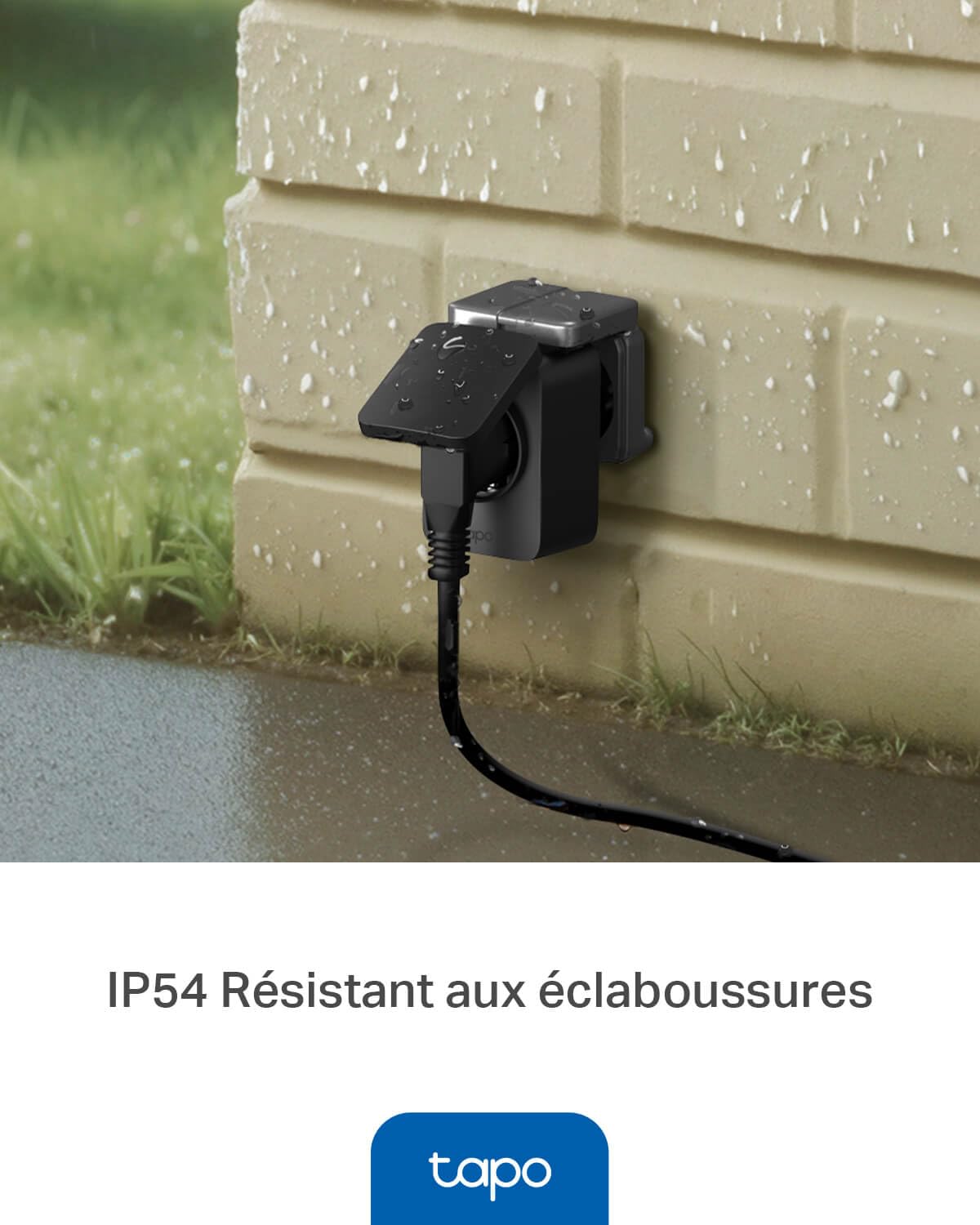 Tapo Prise Connectée Extérieure WiFi Matter, Prise Programmable Extérieure 16A IP54 Étanche, Suivi Consommation Énergie, Commande Vocale/à Distance, Compatible Home Kit, Alexa, Google Home Tapo P410M