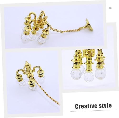 Miniatura 4 de Housoutil 2 piezas Mini araña de cristal casa de muñecas miniatura linterna LED modelos luz casa de muñecas lámpara colgante miniatura paisaje